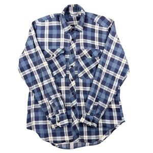 Vintage Repage Blue Plaid Flannel Button Down Shirt Mens Large L Long Sleeve